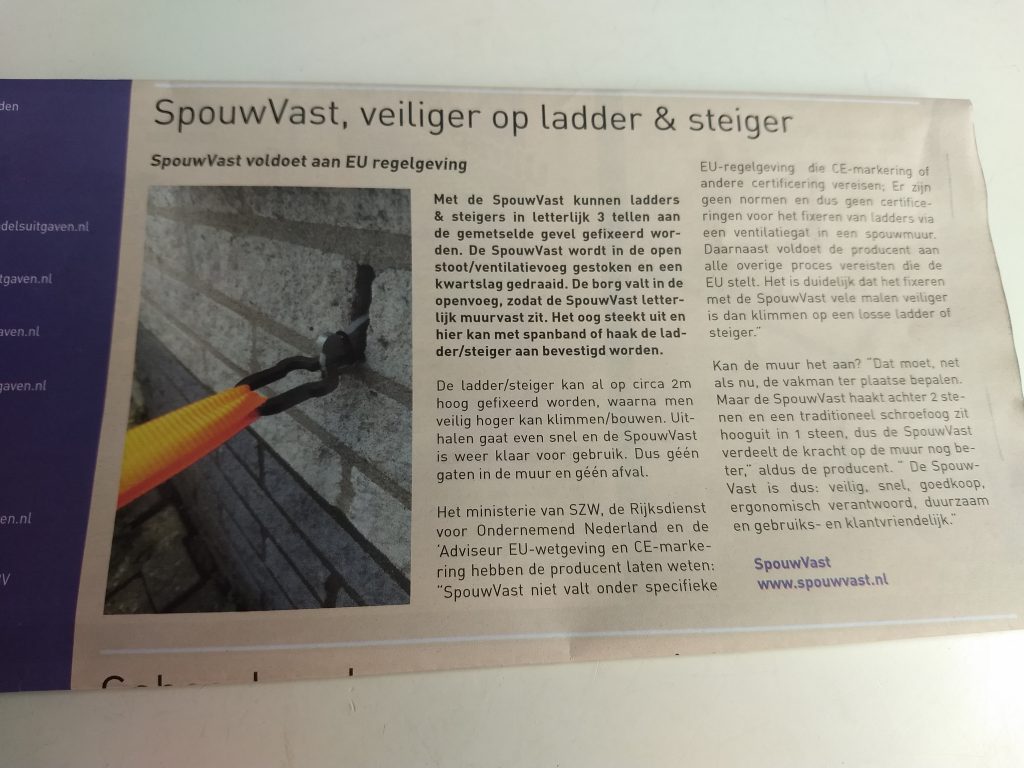 Bouwend Nederland ladder steiger zekeren veilig werken op hoogte muuranker spouwanker